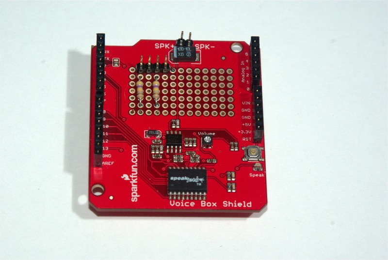 Components soldered to Voicebox Shield.  (Top).